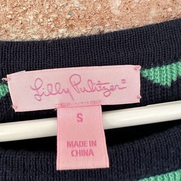 Lilly Pulitzer Chevron Merino Wool Shift Sweater Dress Navy Green Small - Picture 5 of 10